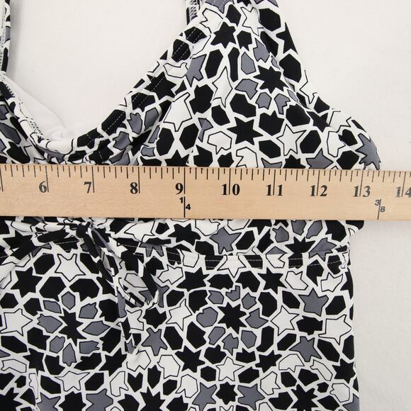 Lands End Tankini Top Black White Geometric Print Ruched Bow Tie V Neck Size 2 - Picture 5 of 9